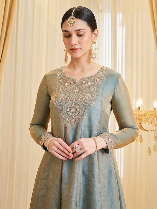Elegant Fandy Silk Embroidered Festive Suit Set