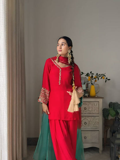 Red Embroidered Heavy Crepe Silk Kurta Set