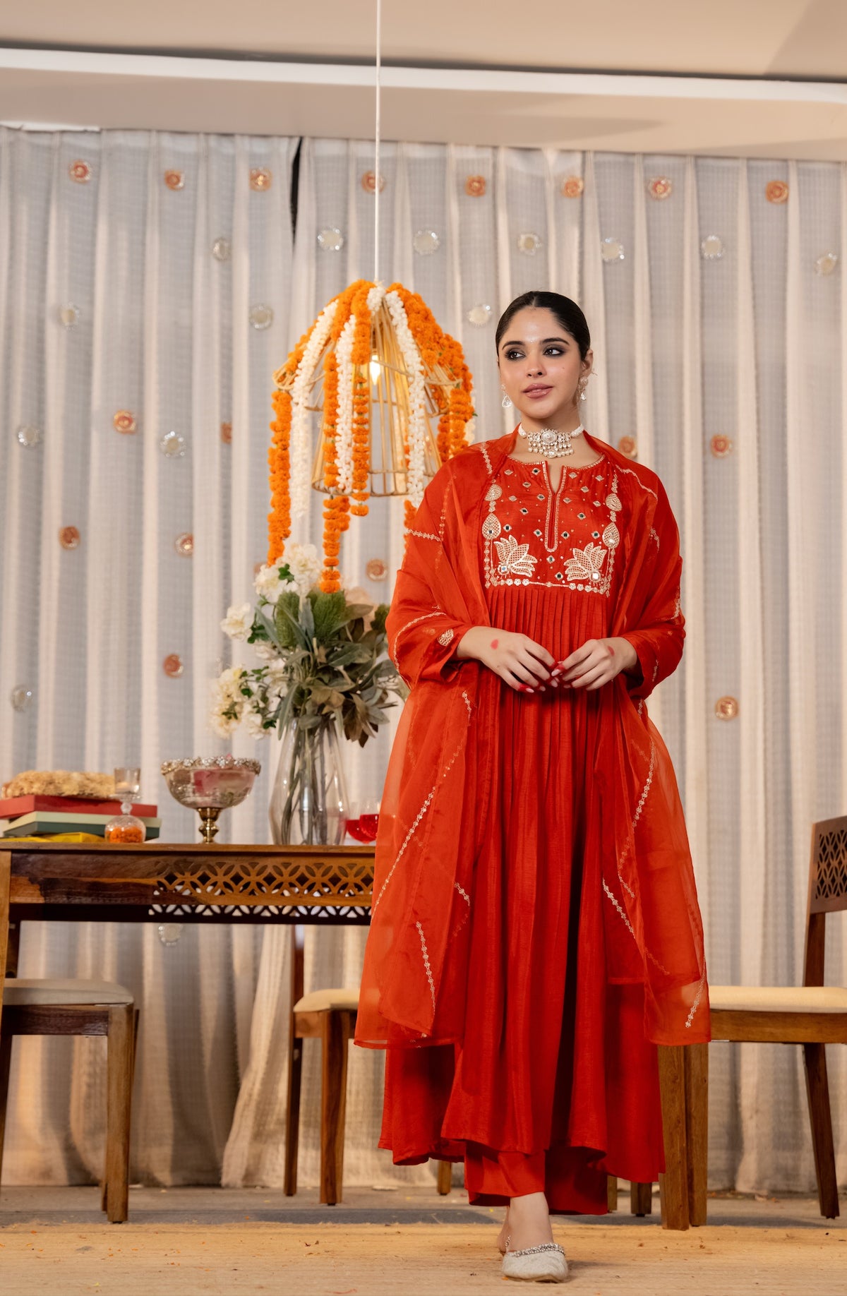 Red Chanderi Silk Embroidered Kurta Set With Dupatta