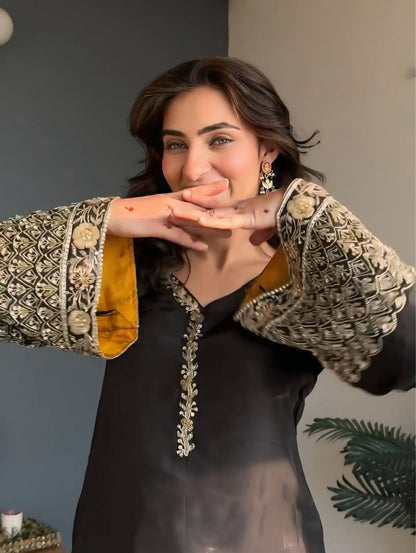 Premium Heavy Crepe Silk Festive Kurta Set With Dupatta