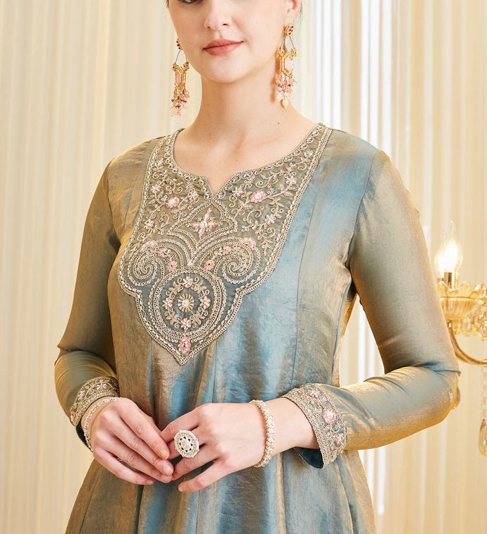 Elegant Fandy Silk Embroidered Festive Suit Set
