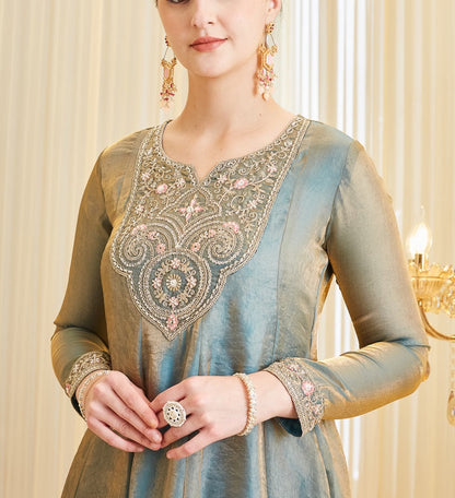 Elegant Fandy Silk Embroidered Festive Suit Set