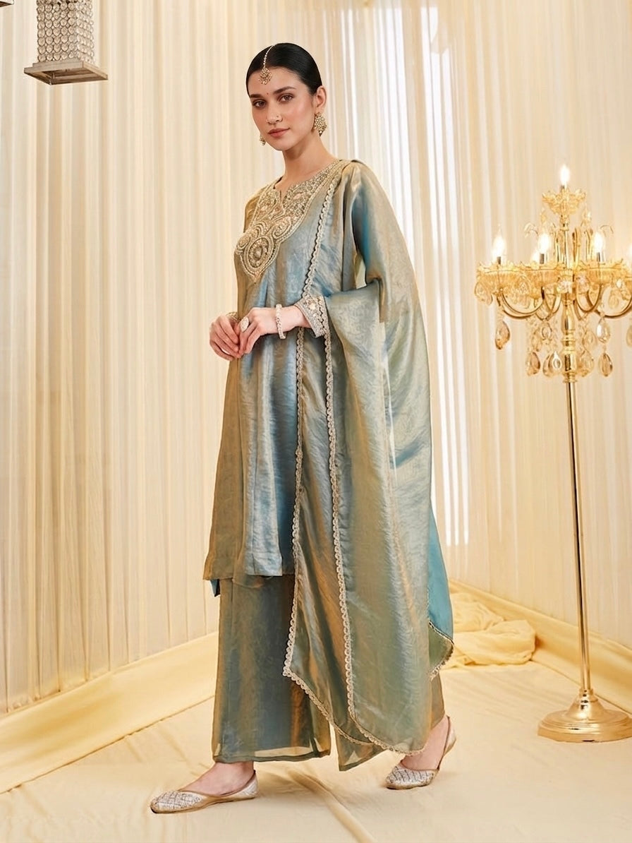 Elegant Fandy Silk Embroidered Festive Suit Set