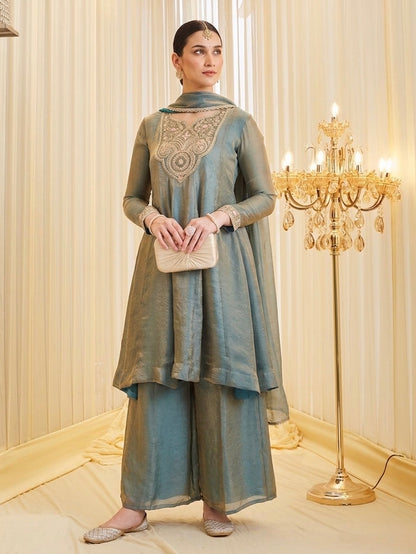 Elegant Fandy Silk Embroidered Festive Suit Set