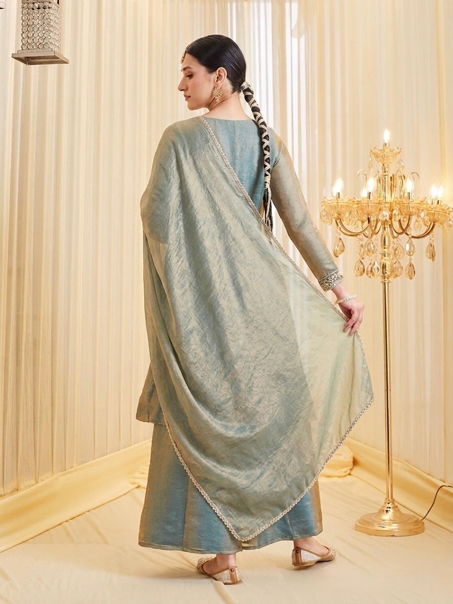 Elegant Fandy Silk Embroidered Festive Suit Set