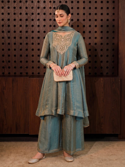 Elegant Fandy Silk Embroidered Festive Suit Set