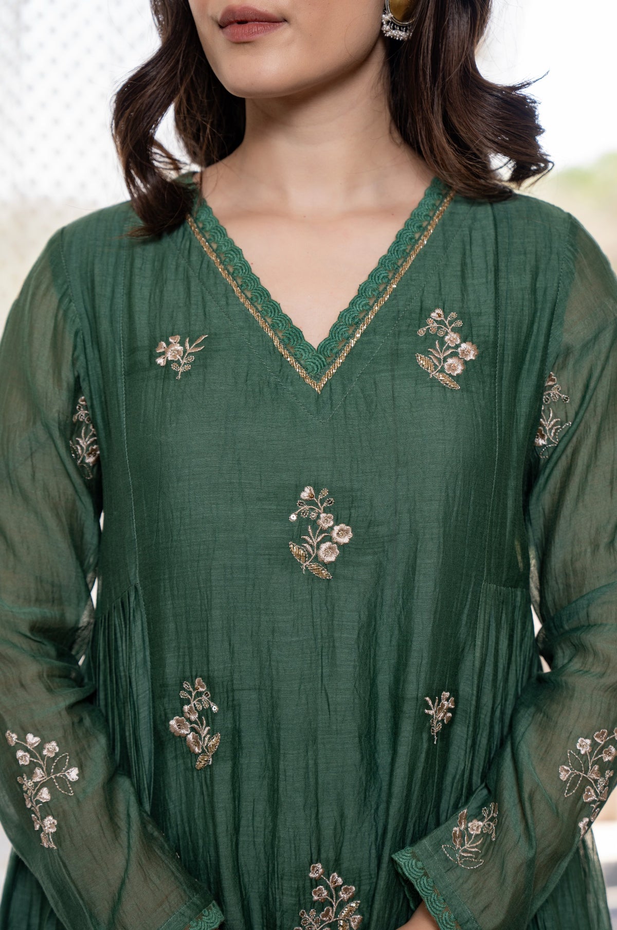 Green Chanderi Silk Embroidered Anarkali Kurta Set With Dupatta