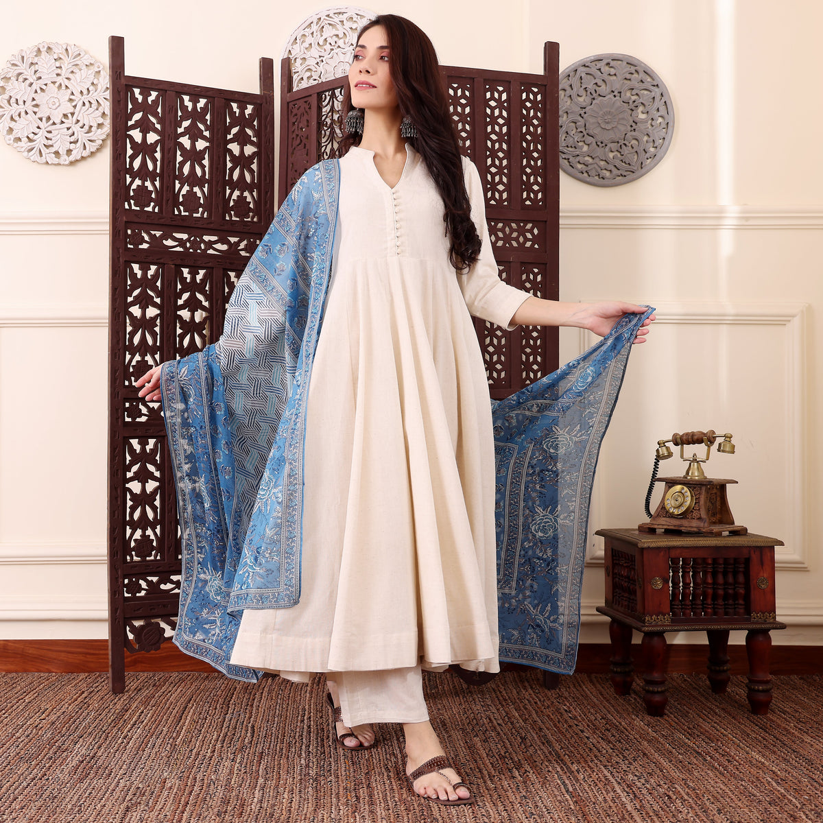 Elegant Chanderi Silk Kurta Set With Printed Dupatta