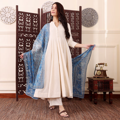 Elegant Chanderi Silk Kurta Set With Printed Dupatta