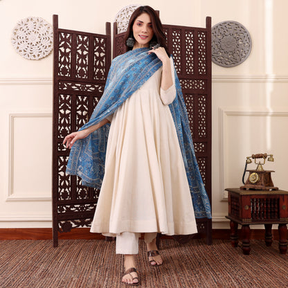 Elegant Chanderi Silk Kurta Set With Printed Dupatta