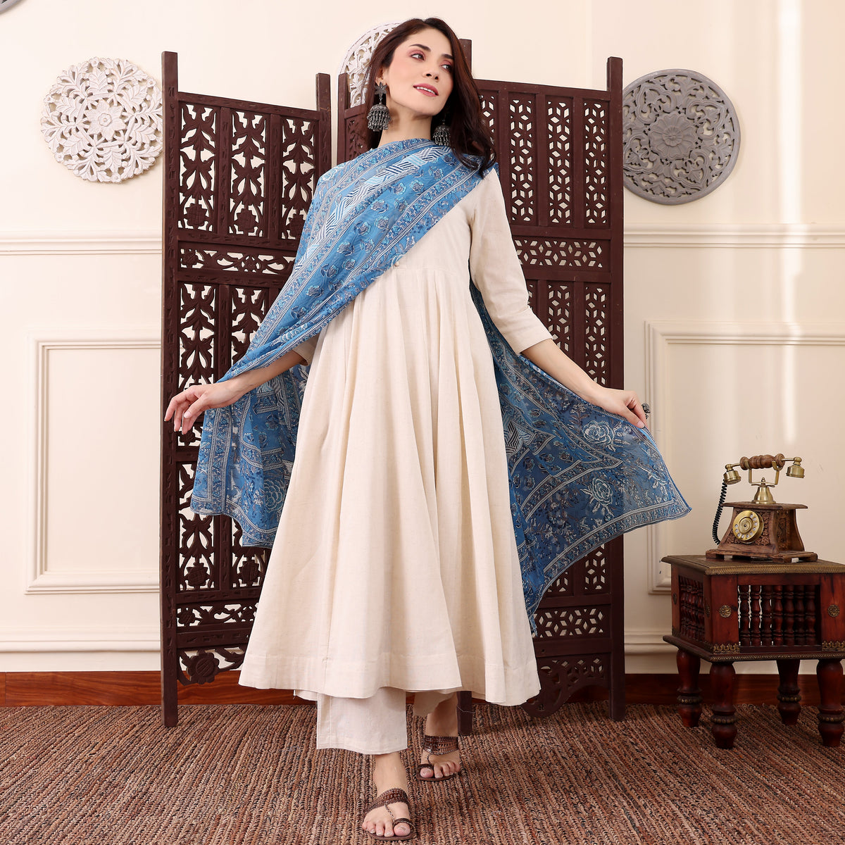 Elegant Chanderi Silk Kurta Set With Printed Dupatta