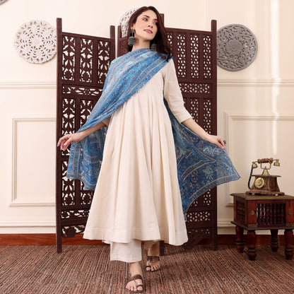 Elegant Chanderi Silk Kurta Set With Printed Dupatta