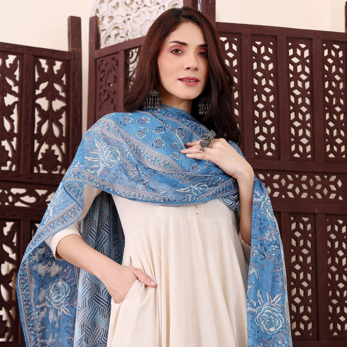 Elegant Chanderi Silk Kurta Set With Printed Dupatta