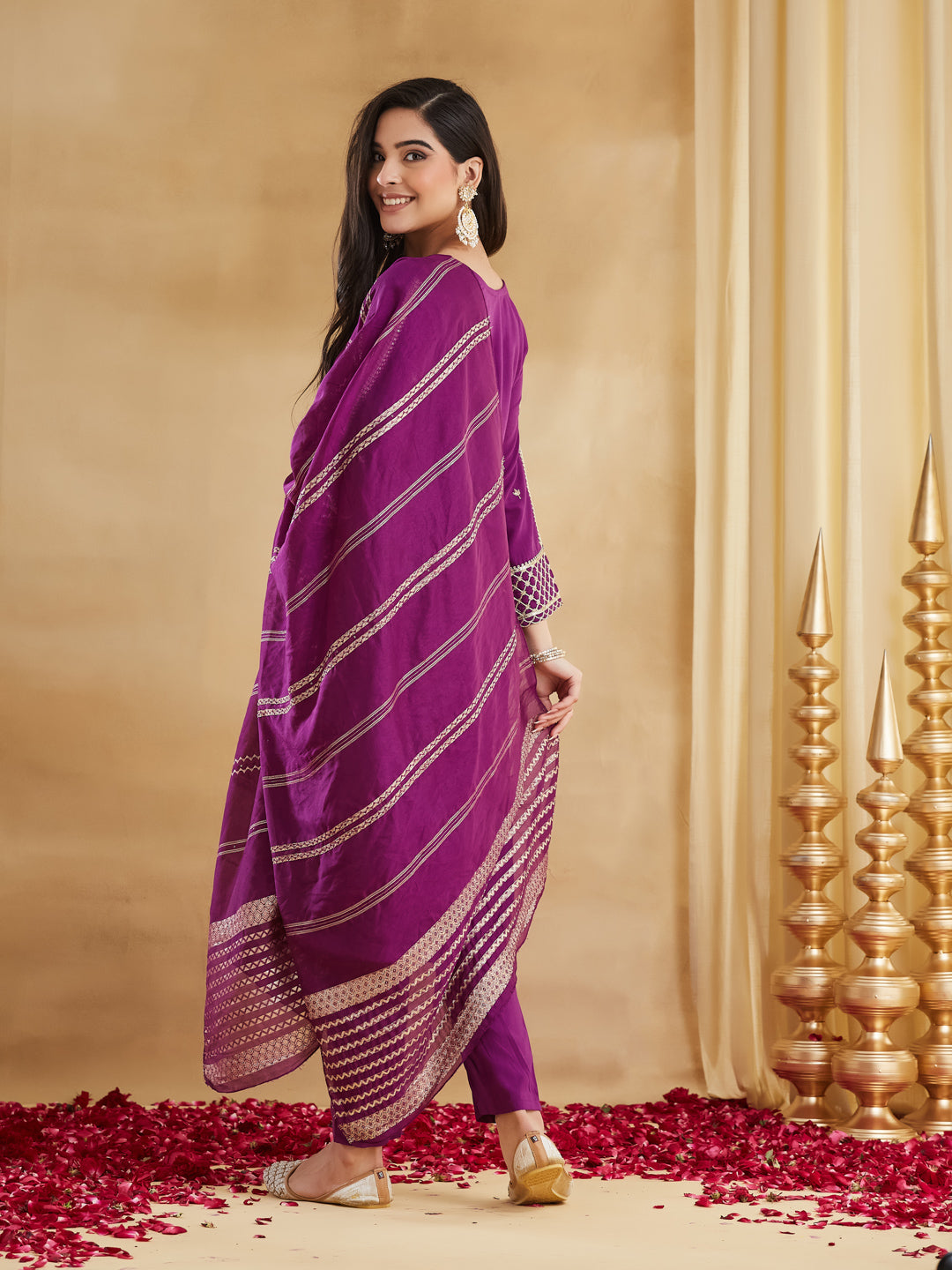 Purple Viscose Rayon Embroidered Festive Suit With Dupatta