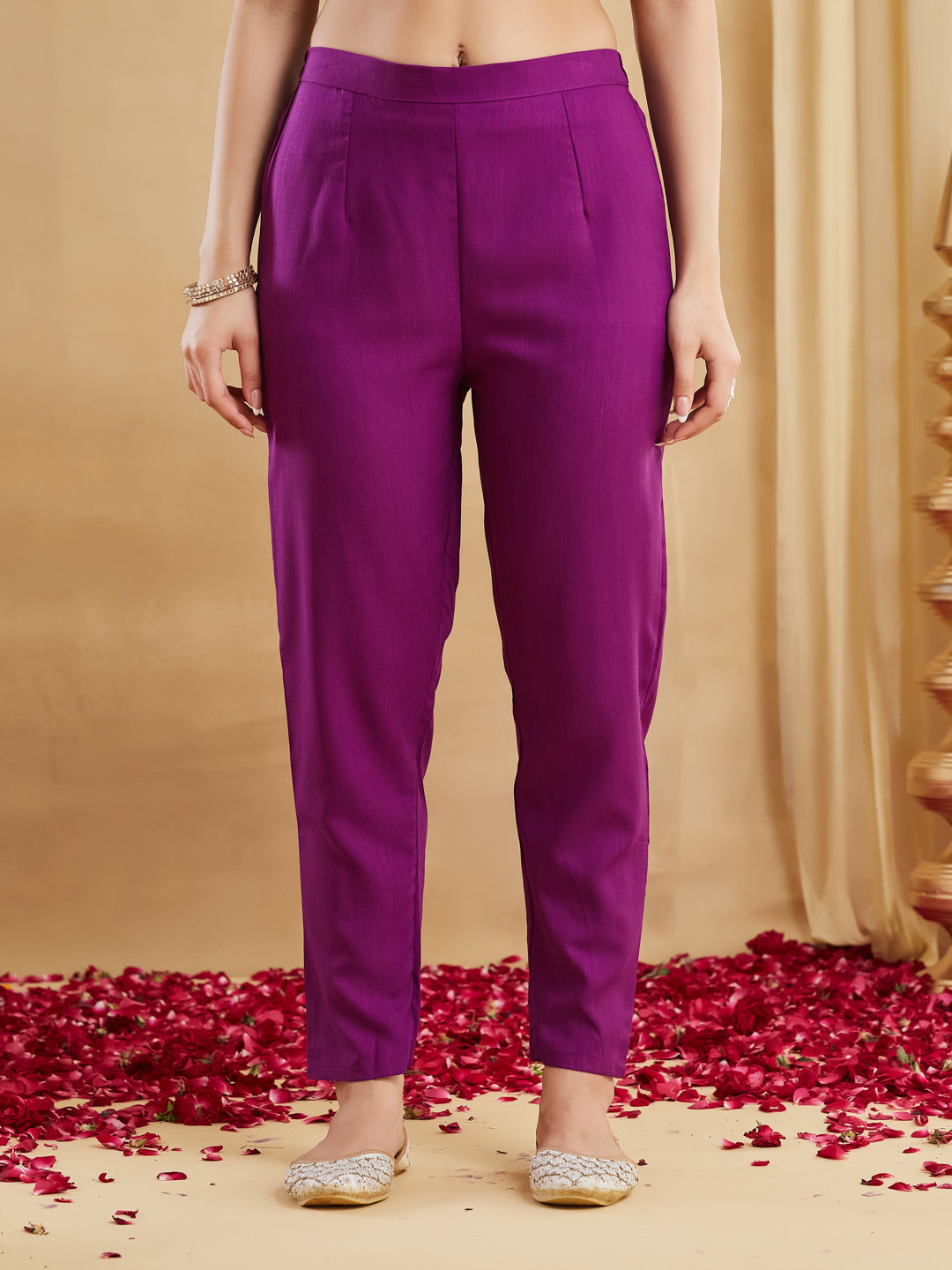 Purple Viscose Rayon Embroidered Festive Suit With Dupatta