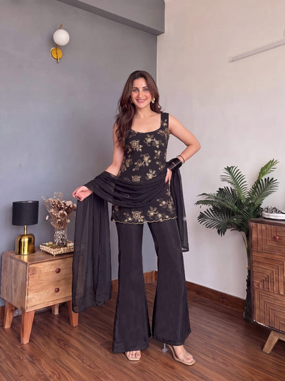Elegant Faux Georgette Embroidered Festive Suit Set