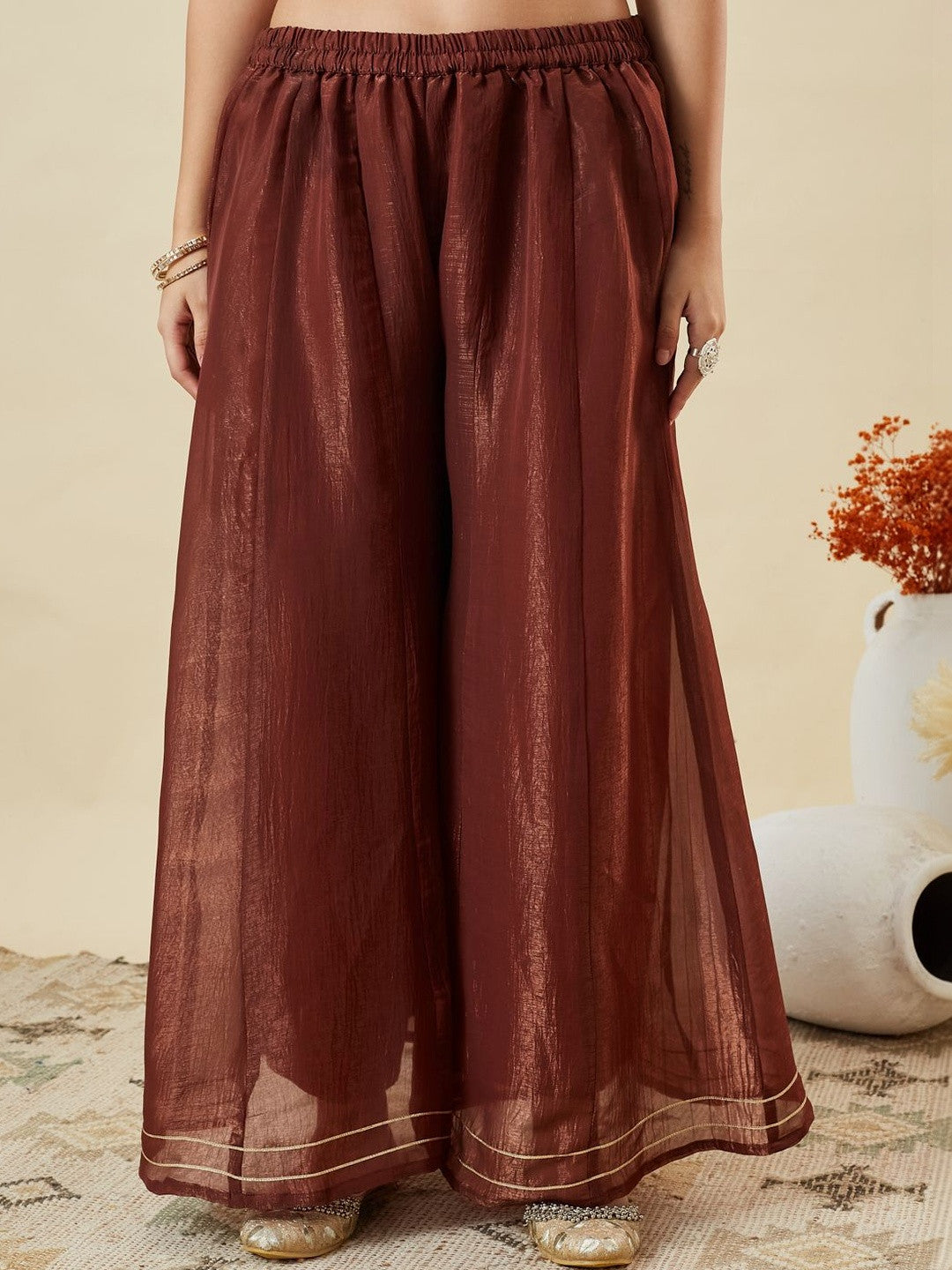 Rust Brown Fandy Silk Embroidered Festive Suit Set